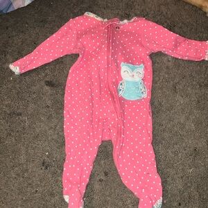 Carters pink an whit polka dot owl onesie